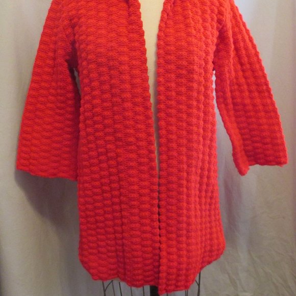Vintage 1950s Knitted Sweater Clutch COAT RED Valentines Day LARGE - Picture 2 of 7